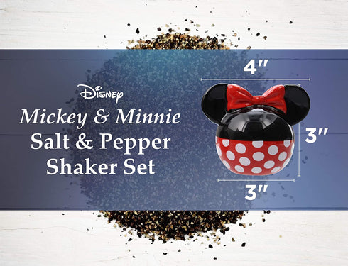 Disney Salt and Pepper Shakers Set Ceramic Minnie and Mickey Mouse Salt and Pepper Shakers, Perfect for Any Tabletop Easy to Fill Red/Black, Glossy Finish