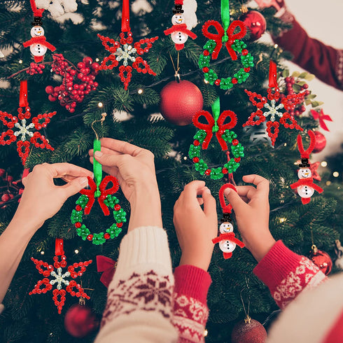 Christmas Beaded Craft Kit for Kids?30 Sets-Including 12 PCS Snowman/12 PCS Christmas Wreath /6PCS Snowflake - Xmas Holiday Ornaments for Party Tree Decorations