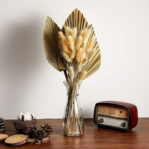 33 Pieces Dried Palm Spears Leaves Dried Pampas Grass Bunny Tail Natural Dried Palm Fans Grass Rabbit Tail Lagurus Ovatus Boho Dried Flower Bouquet for Room Kitchen Wedding Home Party Decor