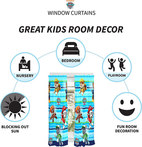 Franco Kids Window Curtain Panels Drapes Set, 82 in x 63 in, Paw Patrol