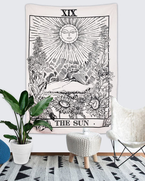 BLEUM CADE Tarot Tapestry The Moon The Star The Sun Tapestry Medieval Europe Divination Tapestry Wall Hanging Tapestries Mysterious Wall Tapestry for Home Decor (59×82 Inches, The Sun)