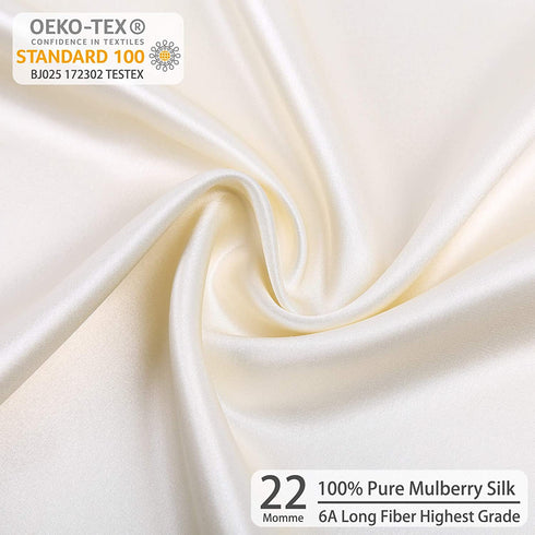 Silk Pillowcase for Hair and Skin, 22 Momme 6A Long Fiber 100% Mulberry Silk Bed Pillow Case with Invisible Zipper, Ivory White, Queen