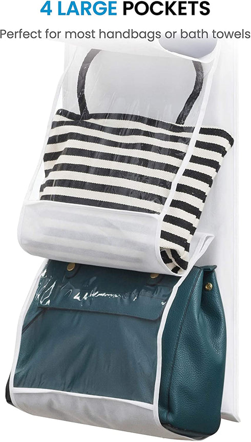 Over The Door Purse Organizer & Storage (2Pack) Handbag Organizer with 6 Easy Access Deep Pockets - Durable Metal Hooks, Handbag Organizer with Clear Pockets -Ideal for Scarf, Umbrella/Accessories Etc