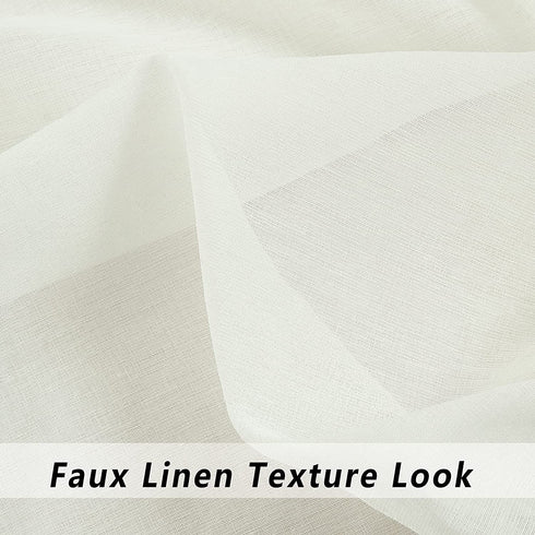 FMFUNCTEX Sheer Curtain Panels for Bedroom 96inch Long Cream White Semi Sheer Window Draperies for Living Room Linen Weave Vertical Drapes 55" W X 1 Pair