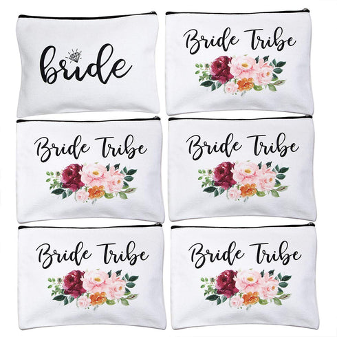 ECOHIP 6 Pack Bride Tribe Makeup Bag Bridesmaid Proposal Gifts Bridal Shower Party Bachelorette Party Favor