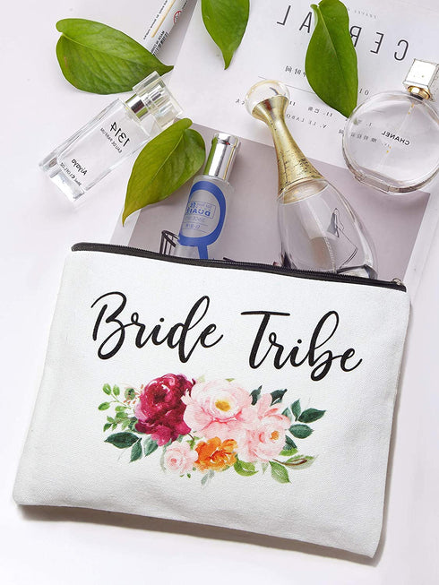 ECOHIP 6 Pack Bride Tribe Makeup Bag Bridesmaid Proposal Gifts Bridal Shower Party Bachelorette Party Favor