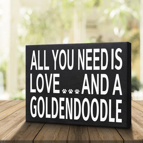 JennyGems All You Need Is Love and a Goldendoodle Sign, Goldendoodle Gift, Goldendoodle Decor, Goldendoodle Mom, Box Sign and Wall Hanging, American Made 8x6 Inches