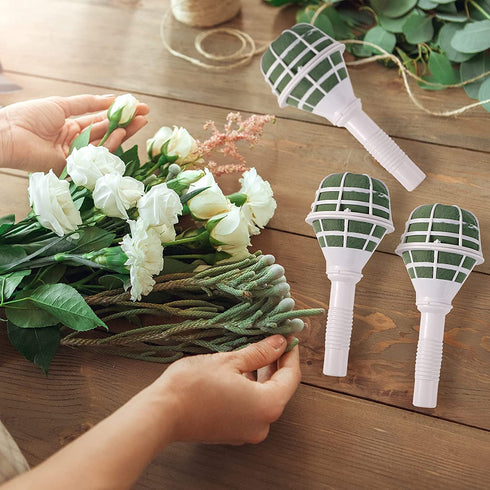 Wedding Bouquet Holder Flower Foam Bouquet Holder Bridal Handle Bouquet Holder for Flower Arrangement (10 Pieces)