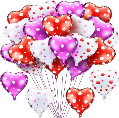 40 Pieces Heart Shaped Valentines Balloons Purple, Red and White Foil Heart Balloons Valentine Foil Balloons for Heart Birthday Party Supplies, Valentine, Birthday, Wedding, Bachelorette Bridal Party