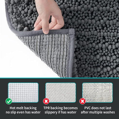 DEXI Bath Mat Bathroom Rug Non Slip Absorbent and Soft Floor Mats Washable Chenille for Bathtub Toilet Shower Room Entryway,16"x24"Dark Gray