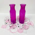 Becky's Bundles Set of 2 Pink Translucent 7.75" Glass Milk Bottle Vases with Bonus Flower Petals and Silver/Pink Ribbons