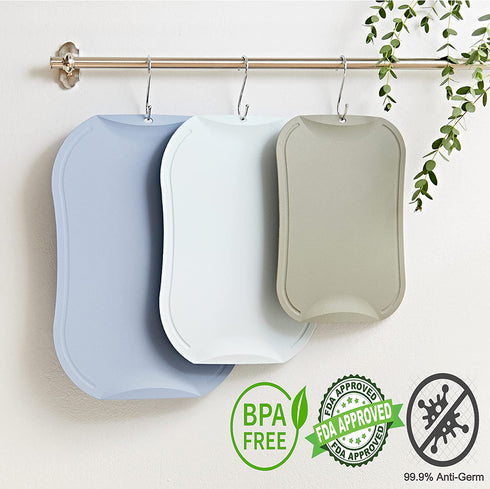doblé Non-Scratch Flexible Cutting Board for Chopping, Scratch Free Juice Grooves with Easy Grip Handle, Non-Slip Dishwasher Safe for Kitchen (Large (15.6" x 10.7"), Blue gray)