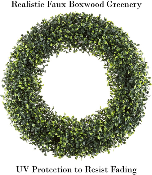 19.5-Inch Artificial Boxwood Wreath for Front Door Home Decor by Pure Garden