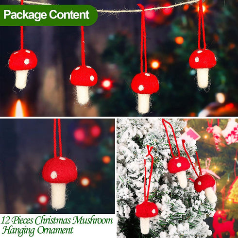 Felt Mushroom Christmas Mushroom Decorations Xmas Hanging Ornament Christmas Tree Ornament Decorations for Christmas Wedding Holiday Daily Life (24 Pieces)