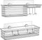 SMARTAKE 2-Pack Shower Caddy, Combined Bathroom Shelf with Soap Dish and Hooks for Hanging Razor Brush Sponge, Wall Mounted Rustproof Basket with Adhesive, No Drilling, 304 Stainless Steel, Silver