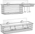 SMARTAKE 2-Pack Shower Caddy, Combined Bathroom Shelf with Soap Dish and Hooks for Hanging Razor Brush Sponge, Wall Mounted Rustproof Basket with Adhesive, No Drilling, 304 Stainless Steel, Silver
