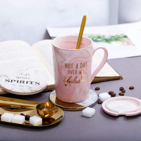 Not a Day Over Fabulous Mug - Birthday Gifts for Women - Funny Birthday Gift Ideas for Her, BFF, Best Friends, Coworkers, Her, Wife, Mom, Daughter, Sister, Aunt Ceramic Marble Mug 14 Oz Pink