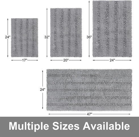 Grandaily Chenille Striped Bathroom Rug Mat, Extra Thick and Absorbent Bath Rugs, Non-Slip Soft Plush Shaggy Bath Carpet, Machine Wash Dry, Bath Mats for Bathroom, 17x24, Grey