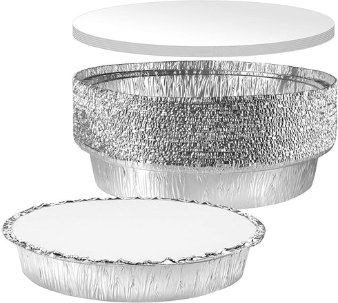 NYHI Round Aluminum Foil Pans 9-Inch | Disposable Tin Foil Pans with Lid Covers | Heavy-Duty Food Container Pie Dish Safe for Freezer & Oven | 30 Pack