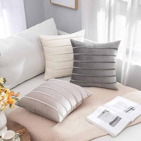 MIULEE Decorative Velvet Throw Pillow Covers Soft Solid Pillowcases Striped Lumbar Square Cushion Covers for Couch Sofa Bed Living Room 18x18 inch, Pack of 2, Grey