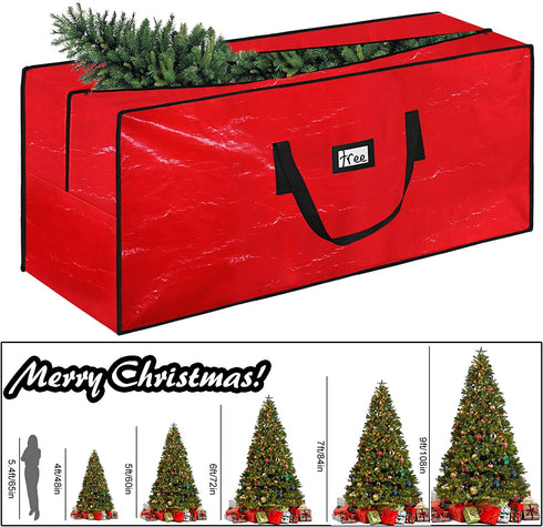 Christmas Tree Storage Bag Wreath Container - Heavy Duty Jumbo Large Waterproof Fits Up to 9ft Artificial Trees and Xmas Decorations Organizer with Reinforced Long Handles (Red)