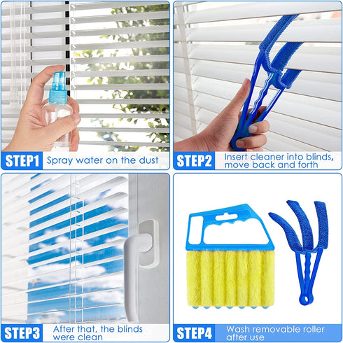 4 Pieces Window Venetian Blind Cleaner Tools 2 Pieces Window Blind Duster Brush and 2 Pieces 7 Finger Duster Brush for Window Air Conditioner Duster Dirt Cleaner (Green, Blue)