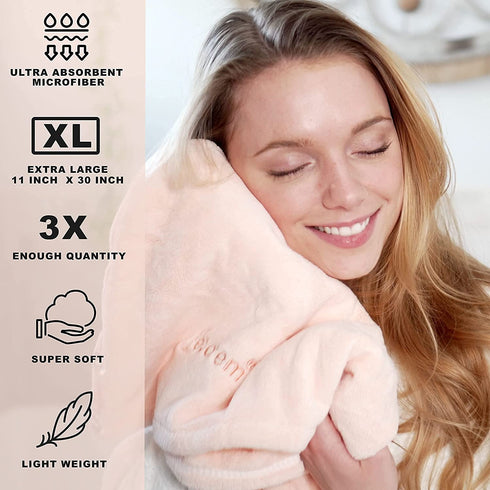 Microfiber Hair Towel - 3 Pack Extra Large 11" X 30" Super Absorbent & Quick Dry Hair Turban for Curly, Long & Thick Hair, Anti Frizz, Hair Repair Towel Wrap for Women, Kids, Rapid Drying Hair Caps
