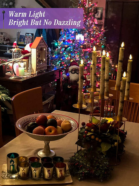 Homemory 3 Pcs Birch LED Taper Candles with Timer, Real Wax Battery Operated Window Candles with Remote, 9.6 Inches Flameless Flickering Candlesticks for Fireplace Christmas Halloween Wedding