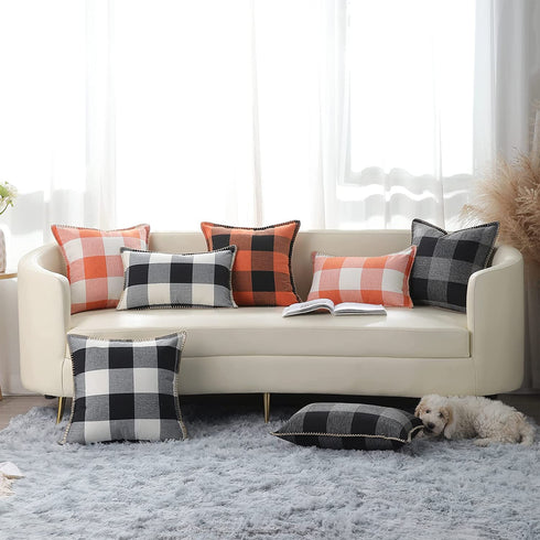 decorUhome Set of 2 Buffalo Plaid Check Throw Pillow Covers Farmhouse Decorative Fall Pillow Cases for Bed Couch Sofa, 12x20 Inch, Black and White