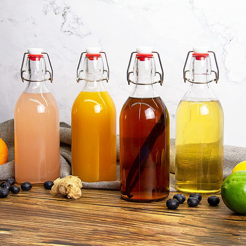 16oz Swing Top Bottles -Glass Beer Bottle with Airtight Rubber Seal Flip Caps for Home Brewing Kombucha,Beverages,Oil,Vinegar,Water,Soda,Kefir (6 Pack) (16 Oz- Set 6 (New))