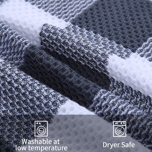 Homaxy 100% Cotton Waffle Weave Check Plaid Kitchen Towels, 13 x 28 Inches, Super Soft and Absorbent Dish Towels for Drying Dishes, 4-Pack, White & Dark Grey