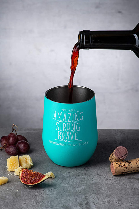 DiverseBee Inspirational Thank You Gifts for Women, Mom, Girls, Wife, Girlfriend, Coworker, Nurses, Best Friend, Encouragement Birthday Wine Gifts for Her - Insulated Wine Tumbler Cup with Lid (Aqua)