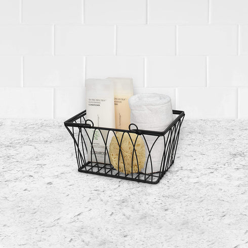 Spectrum Diversified Twist Handles Modern Farmhouse D©cor, Farmers Market-Style Wire Kitchen Organization, Small Storage Basket, Black