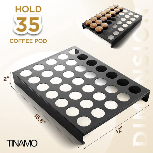 TINAMO Kcup Coffee Pods Holder Steel | Kpod Coffee Pods Holder Compatible with 35 K-cup | Kpod Coffee Pod Organizer | Black Steel Kcup Holder 35 | Countertop or in Drawer Storage (5x7)