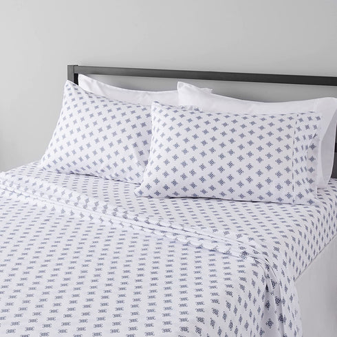 Amazon Basics Lightweight Super Soft Easy Care Microfiber Bed Sheet Set with 14? Deep Pockets - King, Blue Gray Medallion
