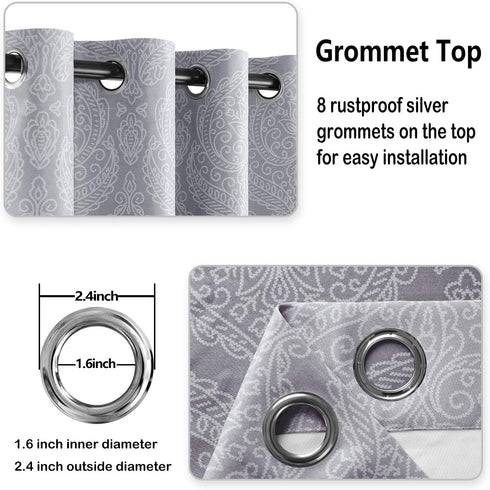 DWCN Ombre Blackout Curtains for Living Room - Thermal Insulated Block Light Energy Saving Privacy Gradient Damask Grommet Window Curtains for Bedroom, Set of 2 Panels, 52 x 63 Inch Length, Grey