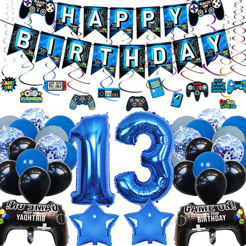 Vlipoeasn Video Game 13th Birthday Decorations for Boys Official Teenager Birthday Decorations 13th Birthday Video Game Party Supplies Blue Gamer Birthday Party Decorations Boys 13th Birthday Party Decorations