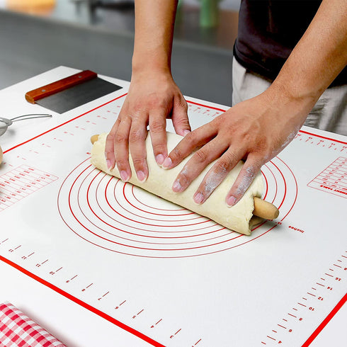 SiliQueen Silicone Pastry Baking Mat with Measurements Extra a Brush and a Dough Scraper - 31.5 x 23.6 Heat Resistant, BPA Free, Non-Stick Non-Slip Pastry Mat for Rolling Dough - Easy to Clean, Red