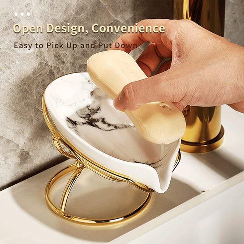 Dobbyby Ceramic Soap Dish with Drain,Soap Holder,Soap Saver,Soap Tray,Bar Soap Holder,Easy Cleaning,Dry,for Shower Bathroom Kitchen Sink Bathtub,White Marble Ceramic soap Tray Pro-Environment?White?