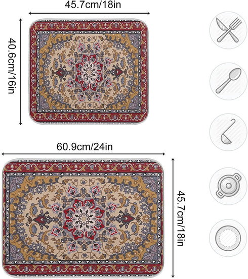 ElliTarr Brown Retro Boho Dish Drying Mat for Kitchen Counter, Microfiber Absorbent Dish Draining Mat, Large Kitchen Drying Mat Heat Resistant Drying Pad for Counter 18x24