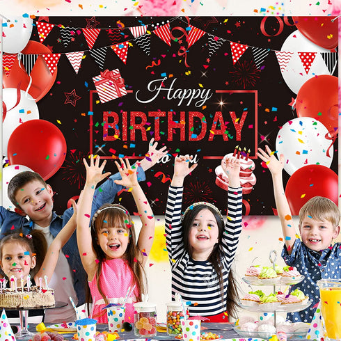Red and Black Birthday Party Decorations 50 Pieces Red Black Balloons Garland Kit Happy Birthday Backdrop Banner Sign Decorations for Kids Men Women Anniversary Birthday Party Supplies Decor