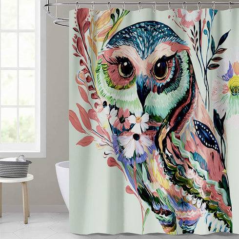77collect Owl Shower Curtain with 12 Hooks,72" x 72" Shower Curtain for Bathroom,Waterproof Polyester Animal Bathroom Decor
