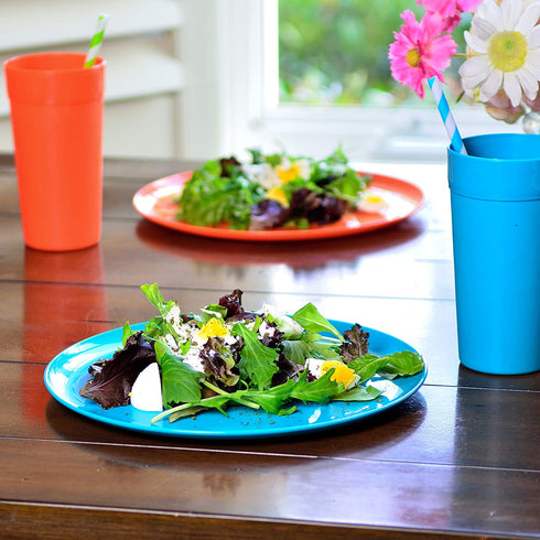 Youngever 18 Piece Plastic Kitchen Dinnerware Set, Plates, Dishes, Bowls, Cups, Service for 6 (Rainbow Colors)