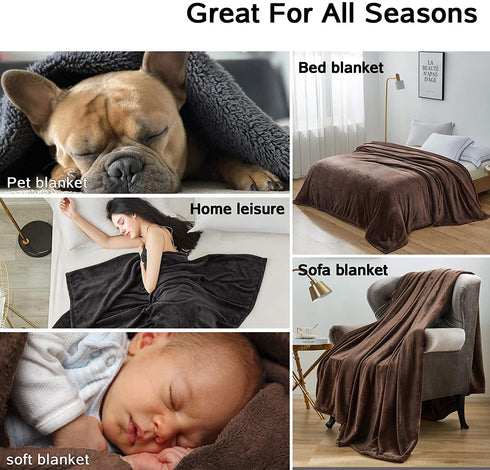 Flannel Fleece Throw Blanket Twin Size, Super Soft Fluffy Plush Blanket Throw, Luxury Fuzzy Cozy Couch Blanket for Couch, Bed, Camping, Travel Lightweight Microfiber Blanket (Brown, Twin 60" x 80")