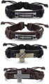 SAILIMUE 4 Pcs Cross Leather Bracelet for Men Religious Cross Tag Bangle Leather Wristband Adjustable Drawstring Bracelet Set