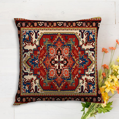 KENT HILL Persian Tribal Floral Throw Pillow Covers Set of 2 Decorative Outdoor Burnt Orange Turkish Cotton 18 X 18 Inches Square for Living Room Bed Sofa Chair Couch