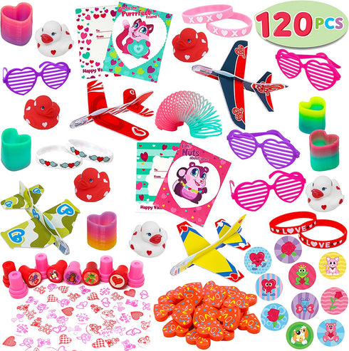 JOYIN 120+Pcs Happy Valentines Day Party Favor Supplies Set includes Heart Glasses, Bracelet, bookmark Perfect for Kids, Preschool Decorations, Photo Props, Wedding, Baby Shower, and School Classroom Prizes
