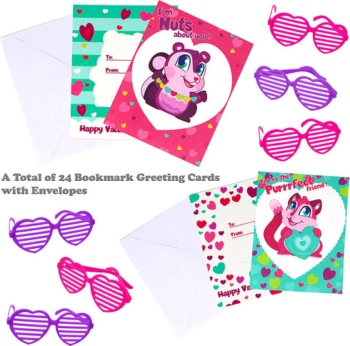 JOYIN 120+Pcs Happy Valentines Day Party Favor Supplies Set includes Heart Glasses, Bracelet, bookmark Perfect for Kids, Preschool Decorations, Photo Props, Wedding, Baby Shower, and School Classroom Prizes