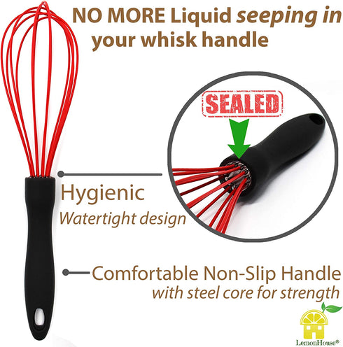 Silicone Whisk - Collapsible Measuring Cups and Spoons - Baking Spatula - 10 Piece Set - Cooking Kitchen Utensils