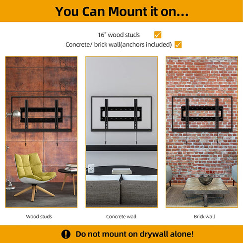 HOME VISION TV Wall Mount Fixed,Low Profile TV Mount,Wall Mount TV Bracket for Most 26-55 inch TVs with Max VESA 400X400mm up to 99lbs Fits 16'' Wood Studs,Quick Release Lock